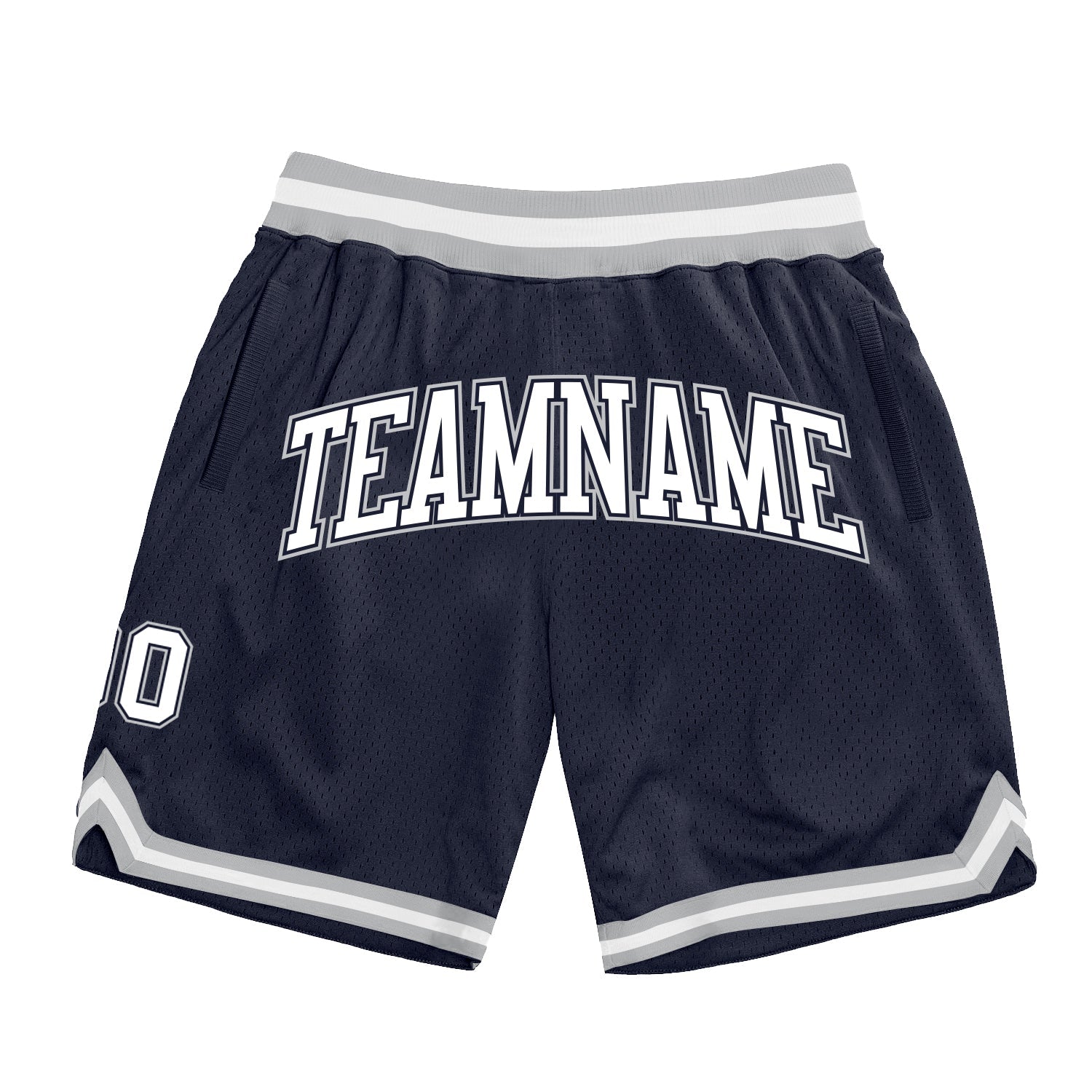Custom Navy White-Gray Authentic Throwback Basketball Shorts