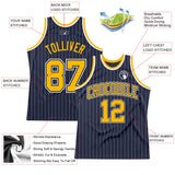 Custom Navy White Pinstripe Gold Authentic Basketball Jersey