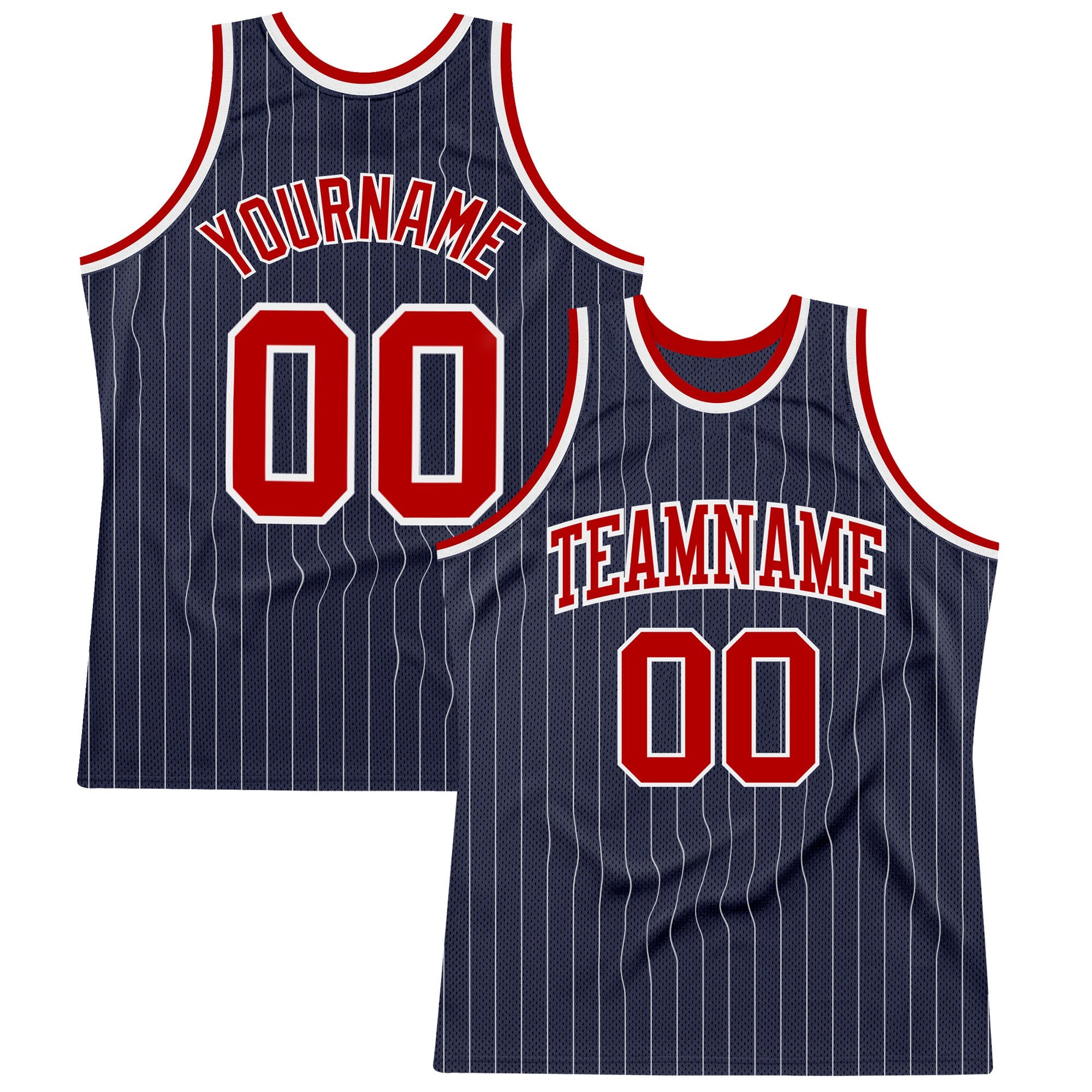 Custom Navy White Pinstripe Red Authentic Basketball Jersey