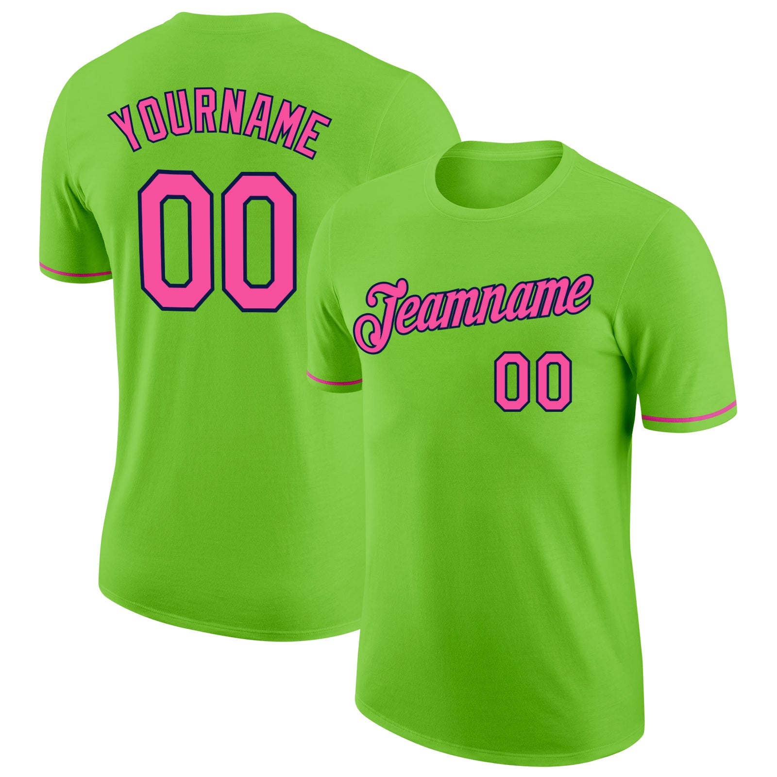 Custom Neon Green Pink-Navy Performance T-Shirt