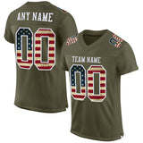 Custom Olive Vintage USA Flag-White Mesh Authentic Salute To Service Football Jersey