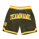 Custom Olive Gold-White Authentic Throwback Salute To Service Basketball Shorts