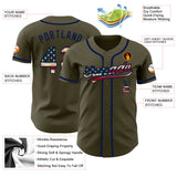 Custom Olive Vintage USA Flag-Navy Authentic Salute To Service Baseball Jersey