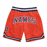 Custom Orange Navy Pinstripe Navy-White Authentic Basketball Shorts