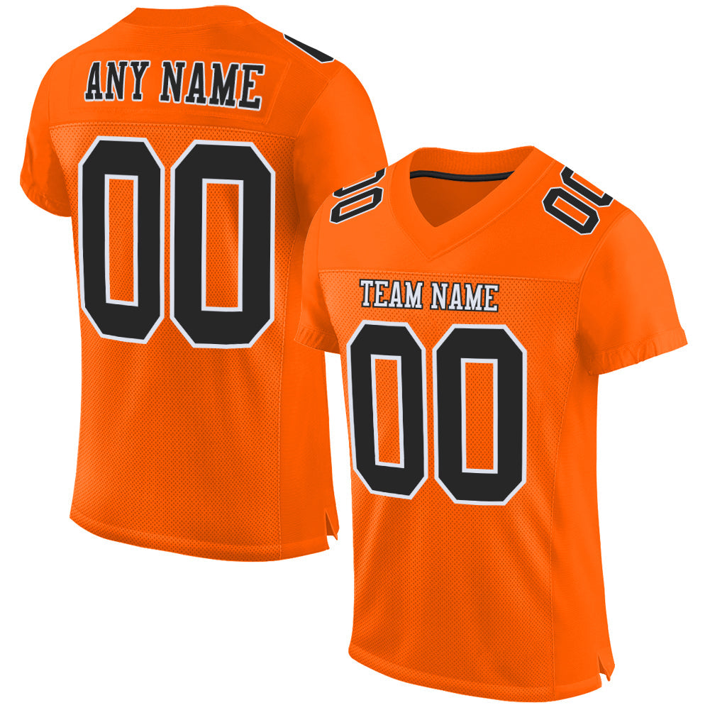 Custom Orange Black-White Mesh Authentic Football Jersey