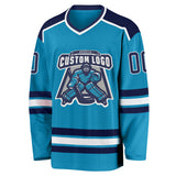 Custom Panther Blue Navy-White Hockey Jersey