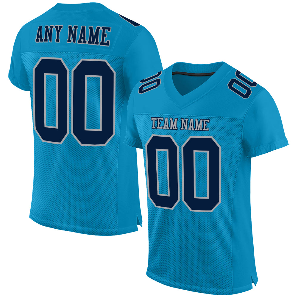 Custom Panther Blue Navy-Gray Mesh Authentic Football Jersey