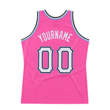 Custom Pink White-Light Blue Authentic Throwback Basketball Jersey