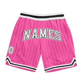 Custom Pink White Pinstripe White-Black Authentic Basketball Shorts