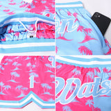 Custom Pink Light Blue-White 3D Pattern Design Palm Trees Authentic Basketball Shorts
