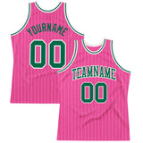 Custom Pink White Pinstripe Kelly Green-White Authentic Basketball Jersey