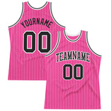 Custom Pink White Pinstripe Black-White Authentic Basketball Jersey