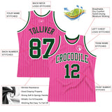 Custom Pink White Pinstripe Green-White Authentic Basketball Jersey
