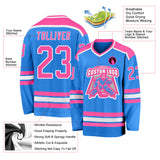 Custom Powder Blue Pink-White Hockey Jersey