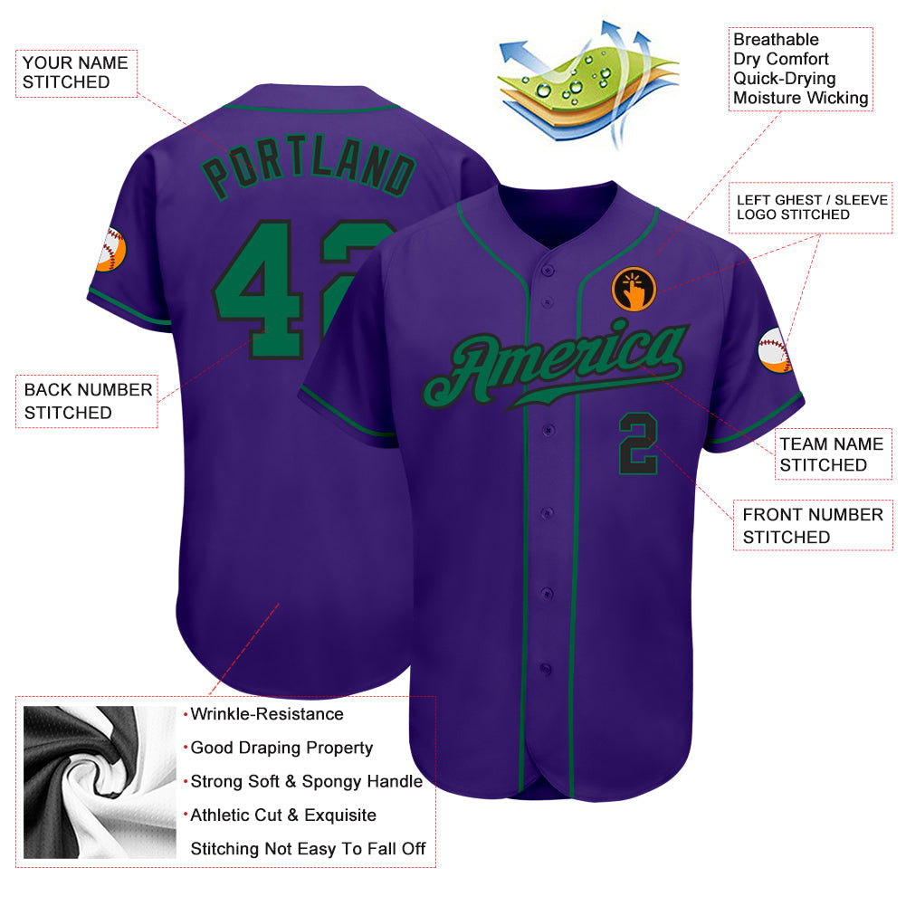 Custom Purple Kelly Green-Black Authentic Baseball Jersey