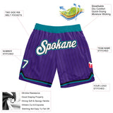 Custom Purple Black Pinstripe White-Teal Authentic Basketball Shorts