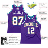 Custom Purple White-Teal Authentic Throwback Basketball Jersey