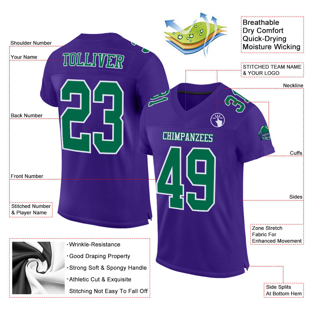 Custom Purple Kelly Green-White Mesh Authentic Football Jersey