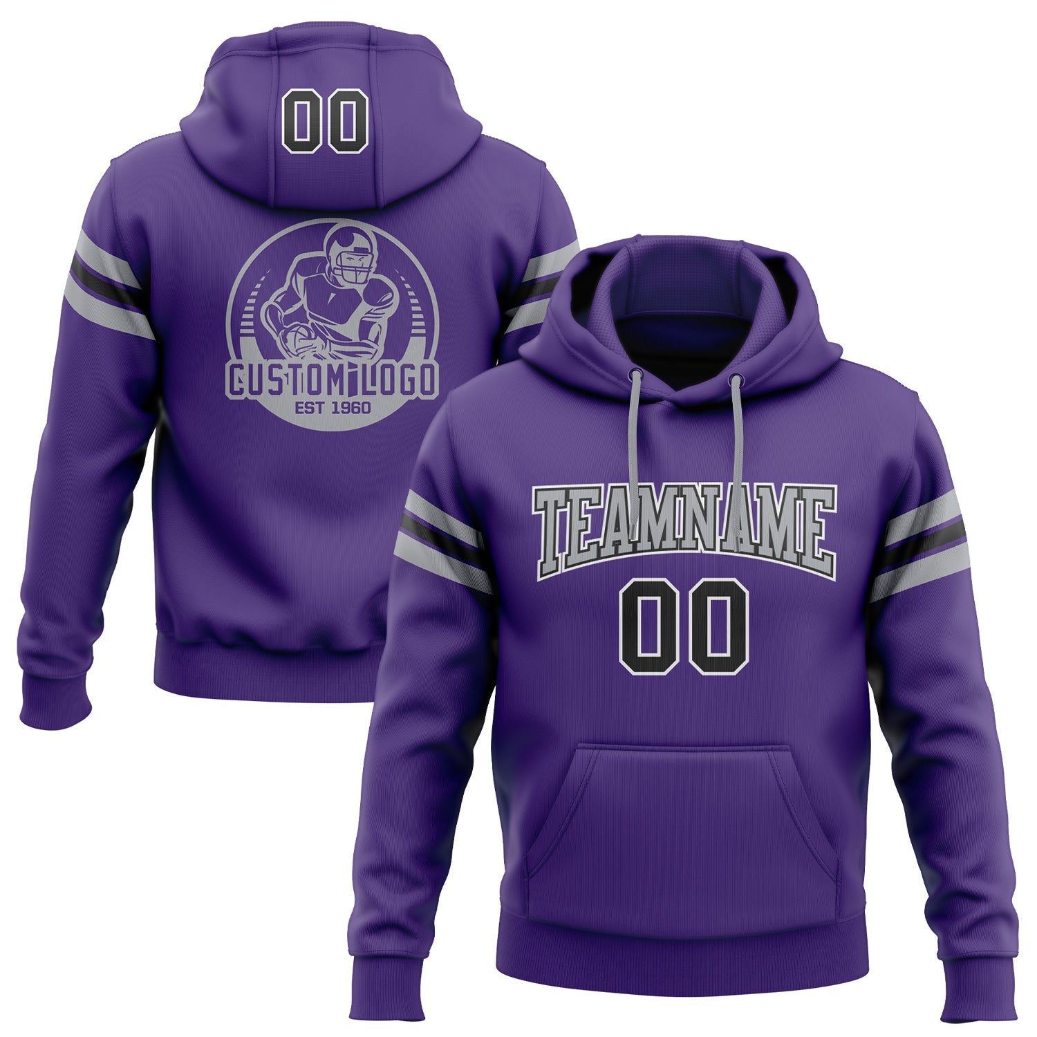 Custom Stitched Purple Black-Gray Football Pullover Sweatshirt Hoodie