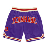 Custom Purple Red-Cream Authentic Throwback Basketball Shorts
