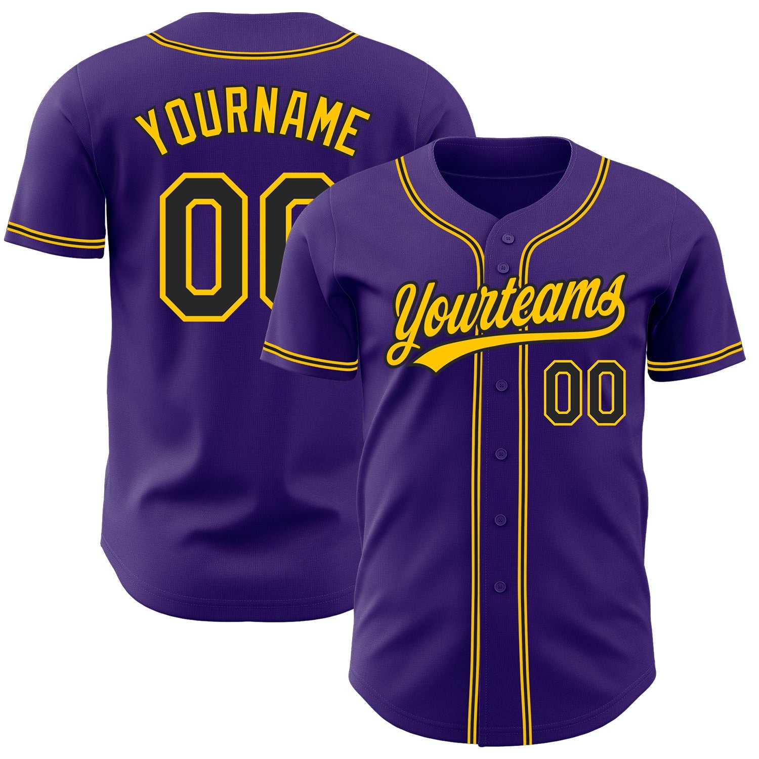 Custom Purple Black-Gold Authentic Baseball Jersey
