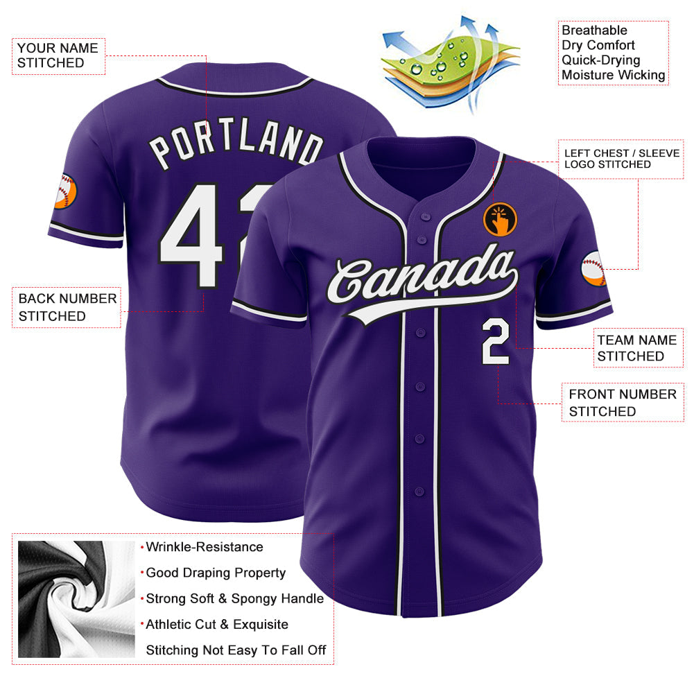Custom Purple White-Black Authentic Baseball Jersey