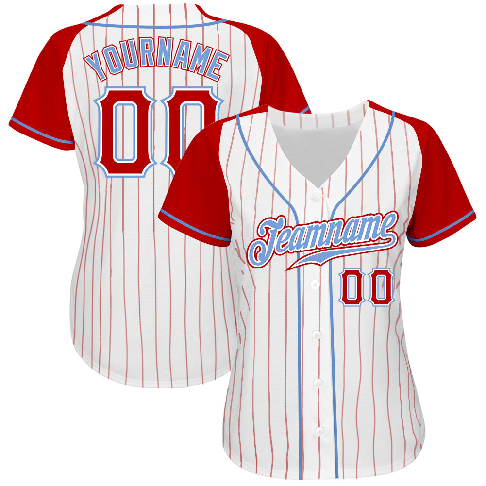 Custom Light Blue White Pinstripe White Authentic Baseball Jersey