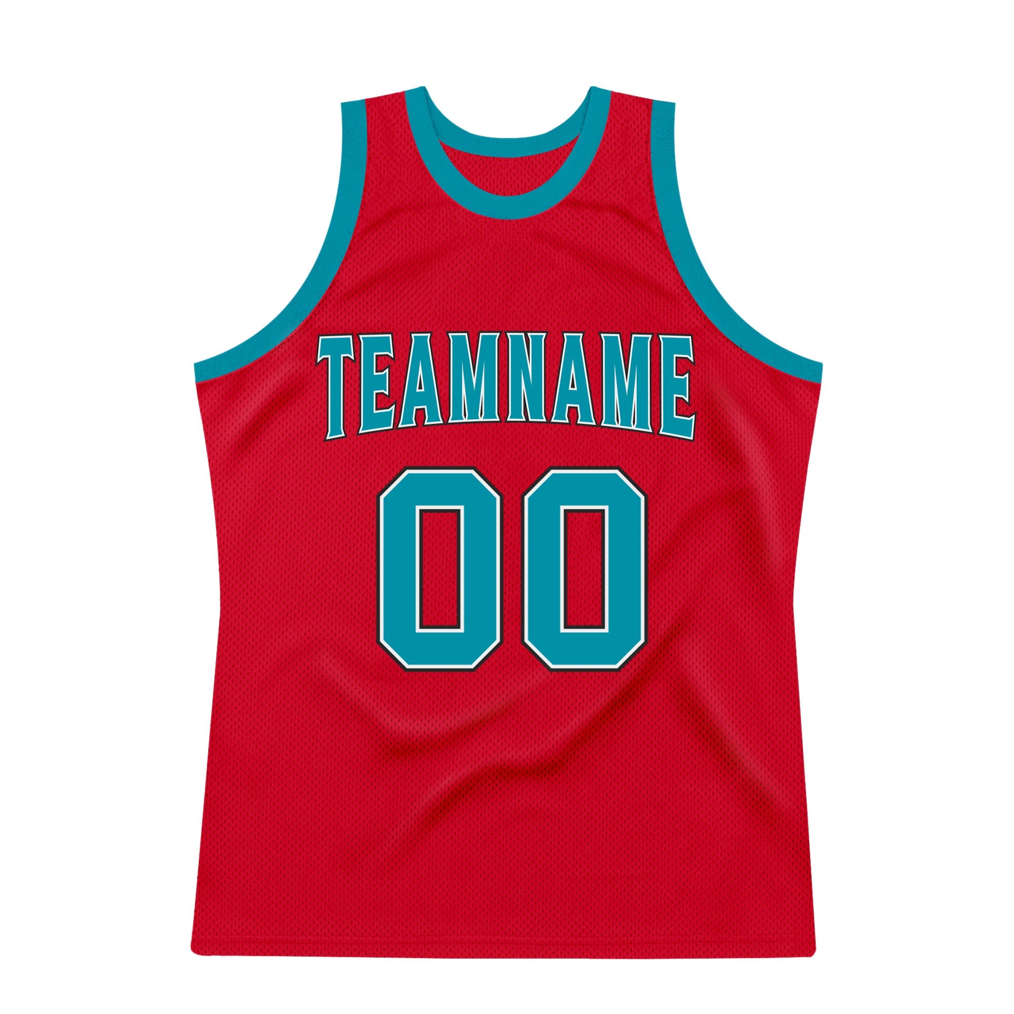 Custom Red Teal-Black Authentic Throwback Basketball Jersey
