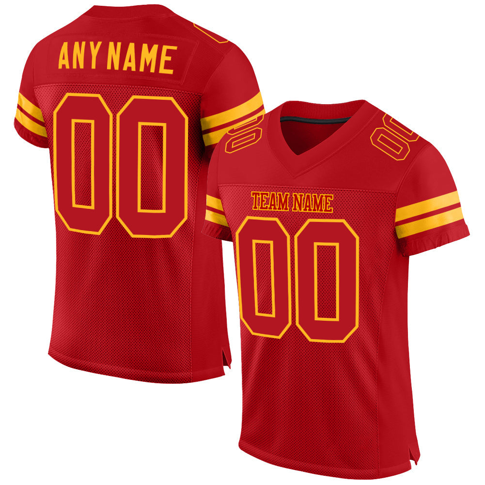 Custom Red Red-Gold Mesh Authentic Football Jersey