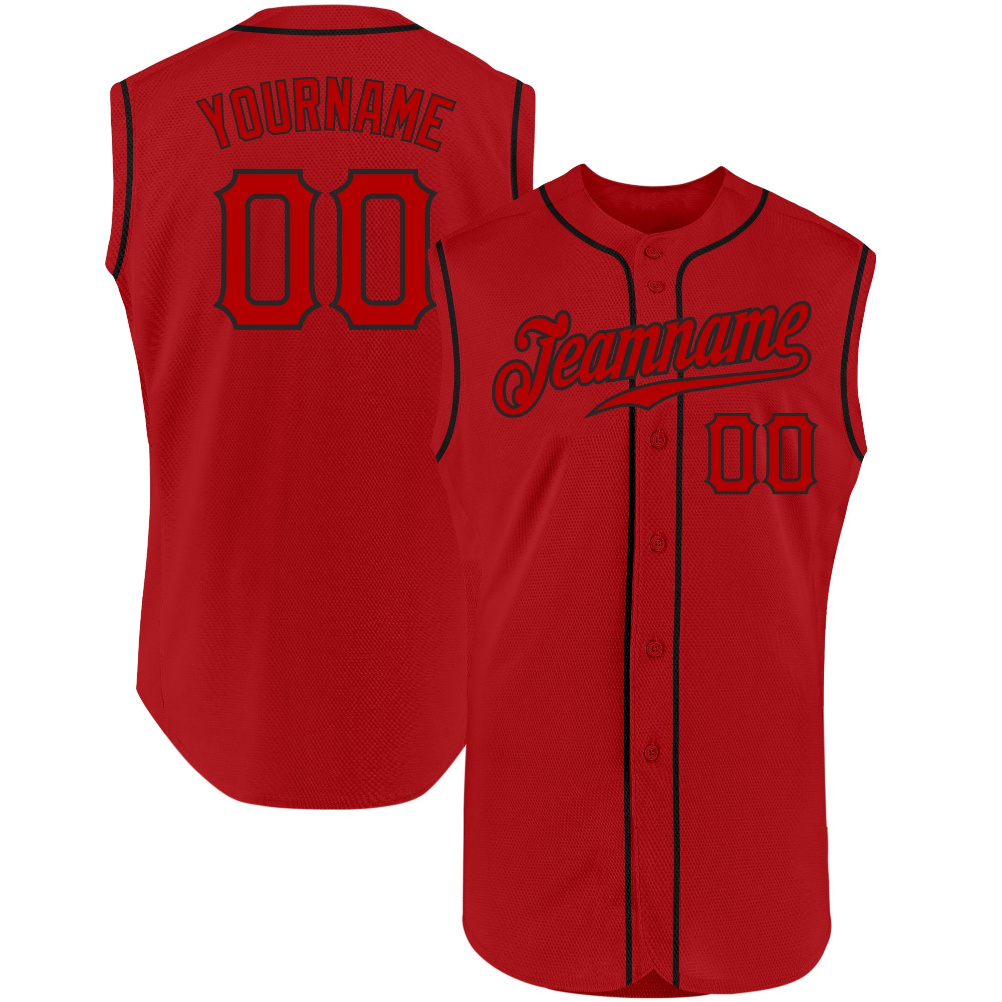 Custom Red Red-Black Authentic Sleeveless Baseball Jersey