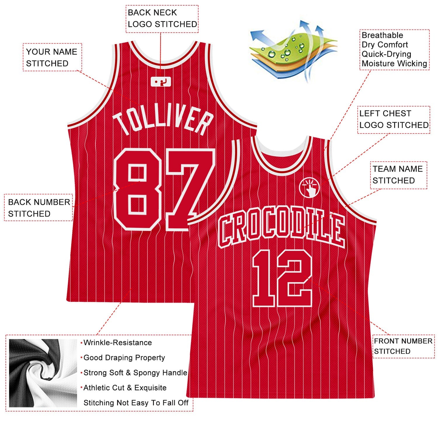 Custom Red White Pinstripe Red-White Authentic Basketball Jersey