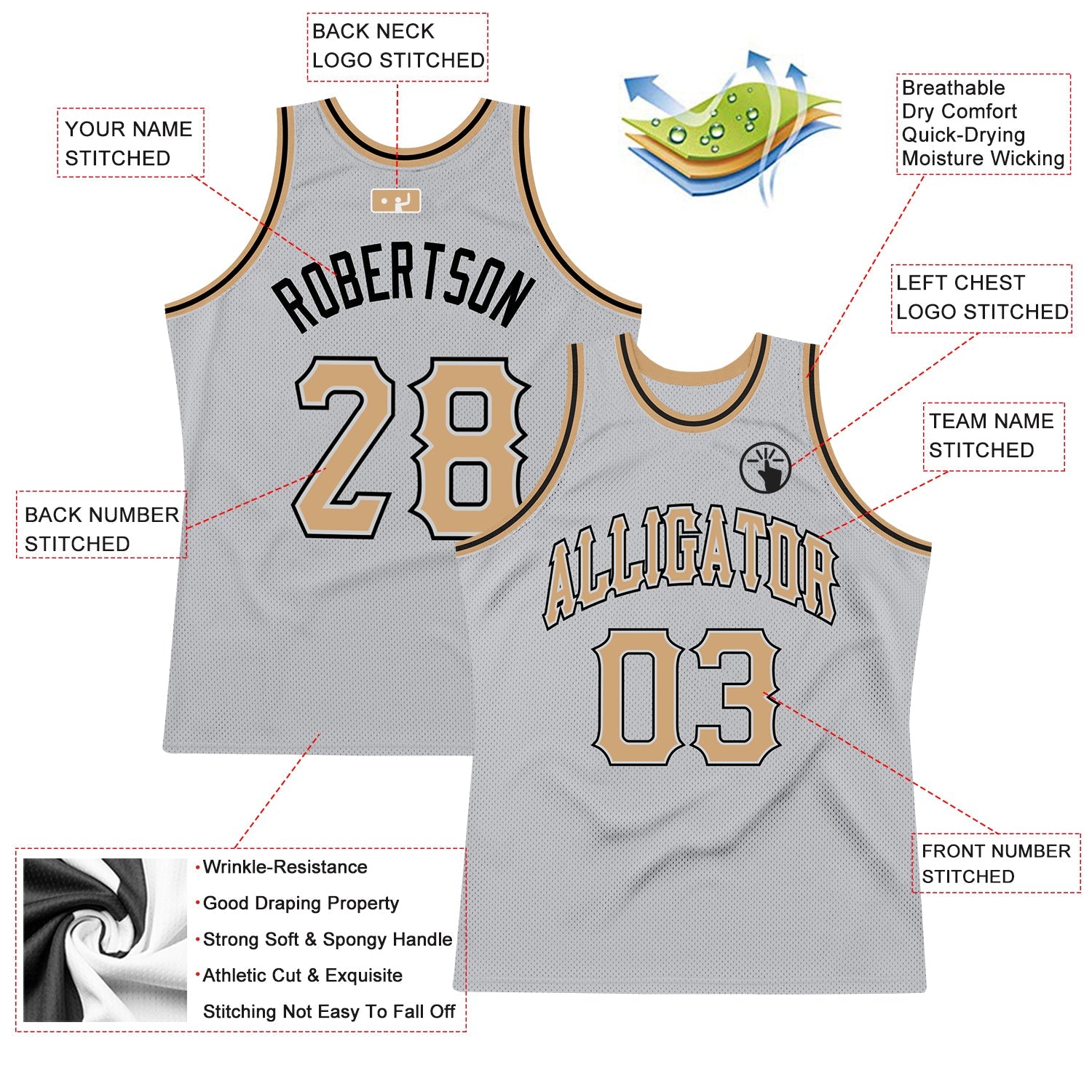 Custom Gray Old Gold-Black Authentic Throwback Basketball Jersey