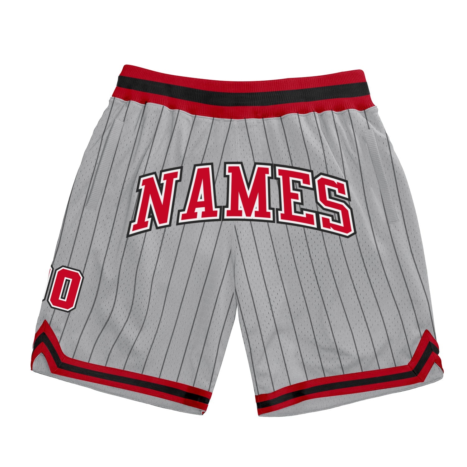 Custom Gray Black Pinstripe Red-White Authentic Basketball Shorts
