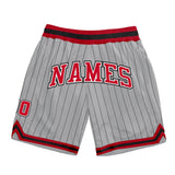 Custom Gray Black Pinstripe Red-White Authentic Basketball Shorts