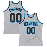 Custom Gray Black-Blue Authentic Throwback Basketball Jersey