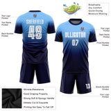 Custom Light Blue White-Navy Sublimation Fade Fashion Soccer Uniform Jersey
