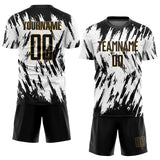 Custom White Black-Old Gold Sublimation Soccer Uniform Jersey