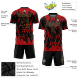 Custom Red Black-Old Gold Sublimation Soccer Uniform Jersey
