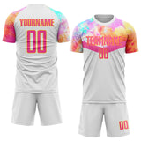 Custom White Pink-Gold Sublimation Soccer Uniform Jersey