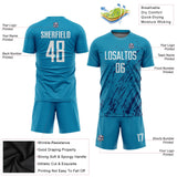 Custom Teal White-Black Sublimation Soccer Uniform Jersey