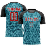 Custom Teal Red-Black Sublimation Soccer Uniform Jersey