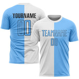 Custom White Light Blue-Black Sublimation Split Fashion Soccer Uniform Jersey