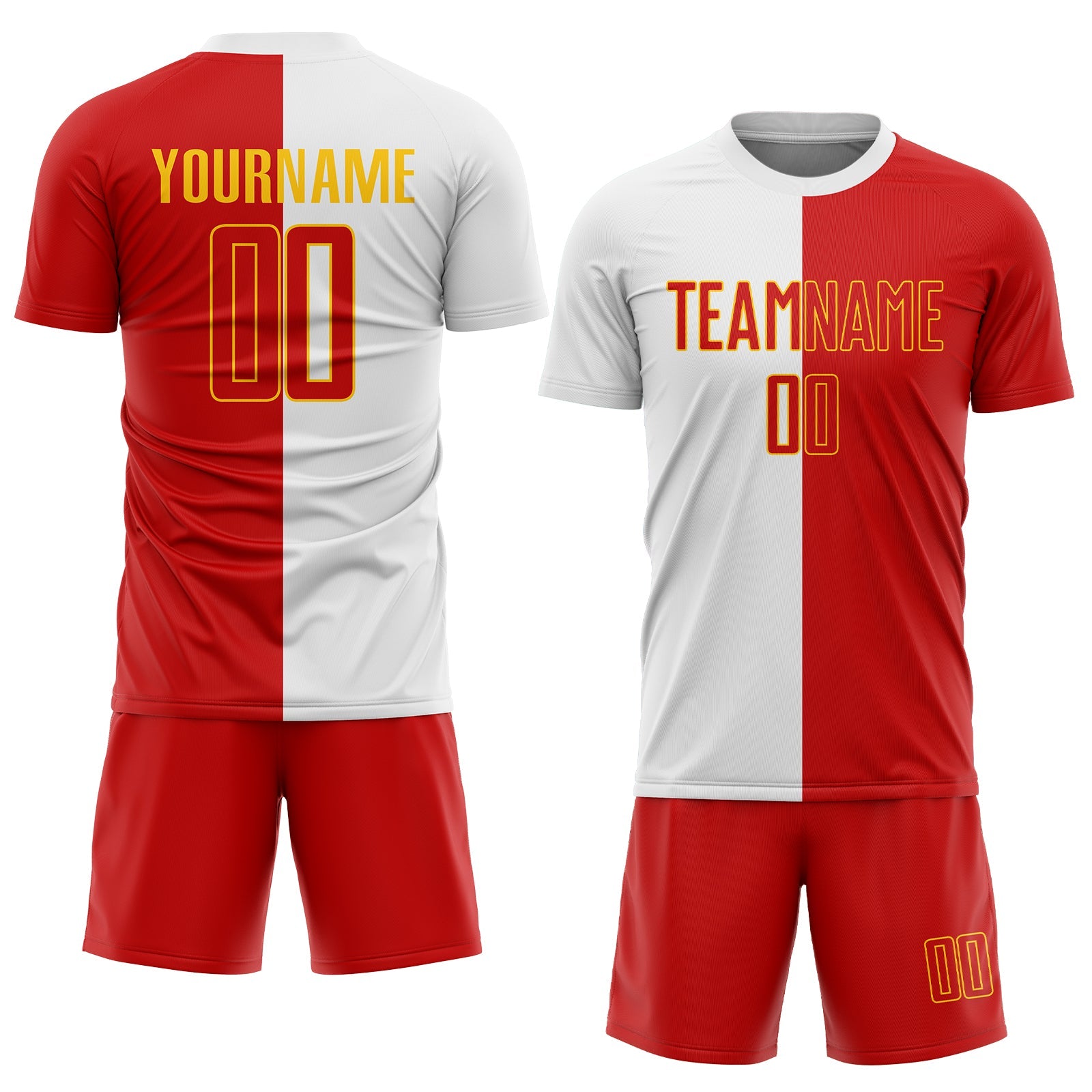 Custom White Red-Gold Sublimation Split Fashion Soccer Uniform Jersey