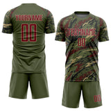 Custom Olive Crimson-Vegas Gold Sublimation Salute To Service Soccer Uniform Jersey