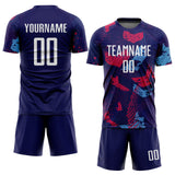 Custom Navy White-Light Blue Sublimation Soccer Uniform Jersey