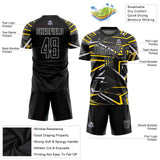 Custom Black Black-Gold Sublimation Soccer Uniform Jersey
