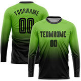 Custom Neon Green Black Sublimation Long Sleeve Fade Fashion Soccer Uniform Jersey