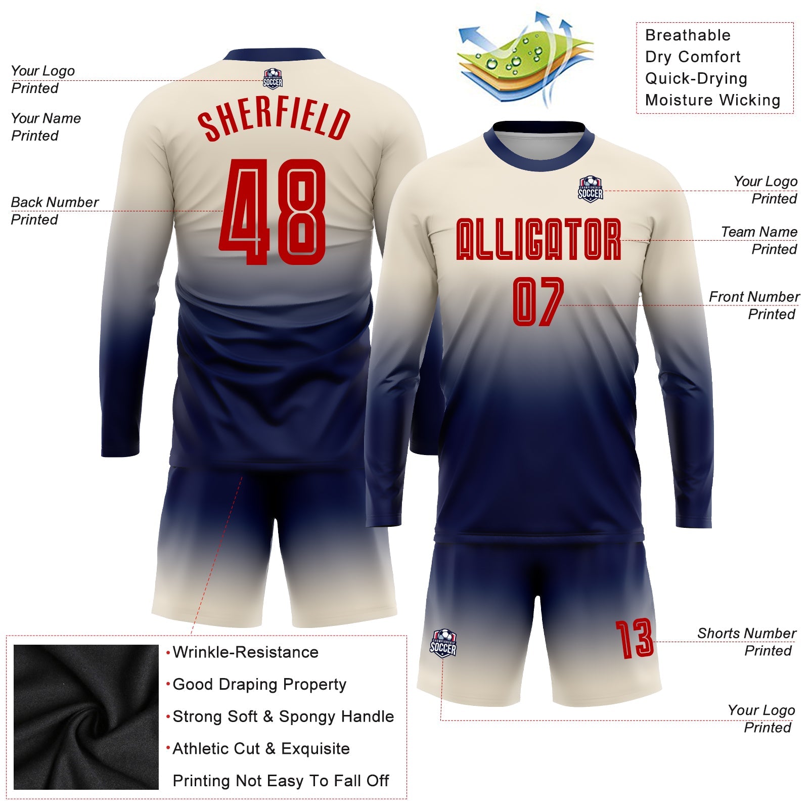 Custom Red White-Light Blue Pinstripe Fade Fashion Sublimation Soccer  Uniform Jersey