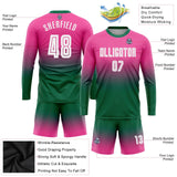 Custom Pink White-Kelly Green Sublimation Long Sleeve Fade Fashion Soccer Uniform Jersey