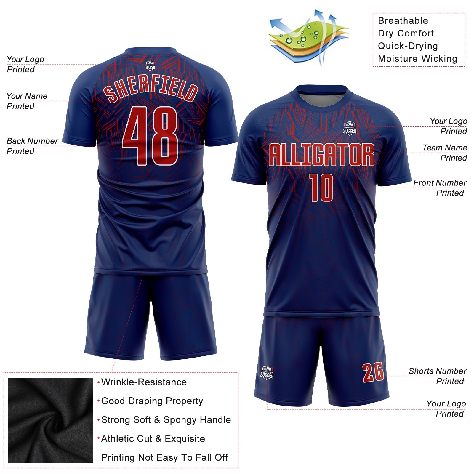 Custom Navy Red-Cream Sublimation Soccer Uniform Jersey